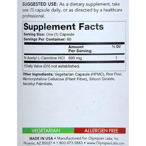 Olympian Labs Acetyl L-Carnitine - 500 mg - 60 Vegetarian Capsules