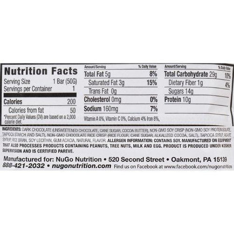 NuGo Nutrition Bar - Dark - Chocolate Chocolate Chip - 50 g - Case of 12