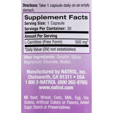 Natrol L-Carnitine - 500 mg - 30 Capsules