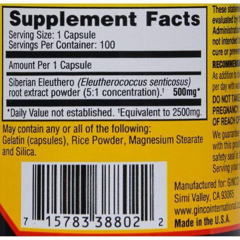 Imperial Elixir Ginseng - Siberian Eleuthero - 2500 mg - 100 Capsules