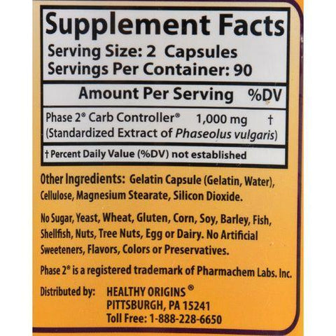 Healthy Origins Phase 2 Carb Controller - 500 mg - 180 Capsules