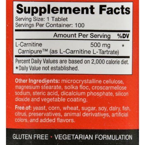 Bricker Labs Carnipure L-Carnitine - 500 mg - 100 Tablets