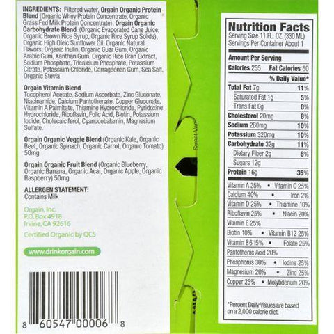 Orgain Organic Nutrition Shake - Vanilla Bean - 11 fl oz - Case of 12