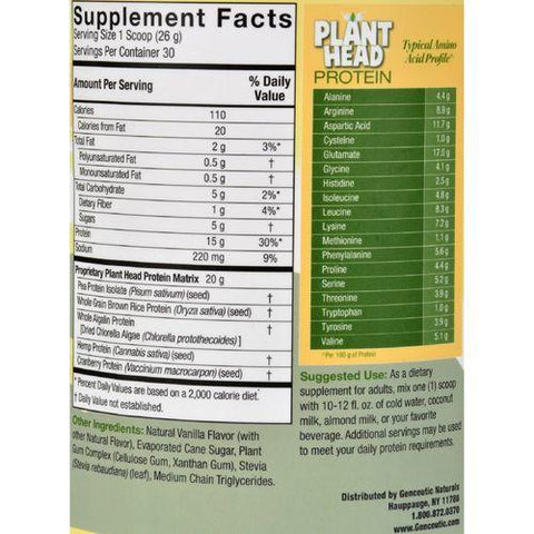 Genceutic Naturals Plant Head Protein - Vanilla - 1.65 lb