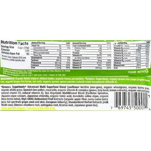 Greens Plus Energy Bar - PlusBar - Energy Natural - 2.08 oz - Case of 12