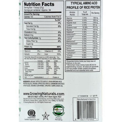 Growing Naturals Rice Protein Powder - Original Flavor - 32.4 oz