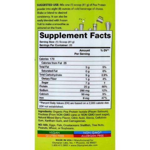 Olympian Labs Pea Protein - Mixed Berries - 20 Servings - 29 oz