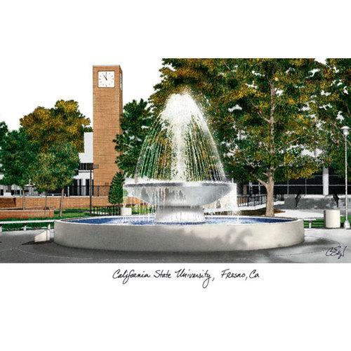 Cal State Fresno Campus Images Lithograph Print