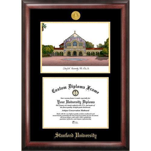 Stanford University Gold embossed diploma frame with Campus Images lithograph