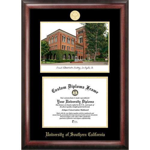 University of Southern California Gold embossed diploma frame with Campus Images lithograph