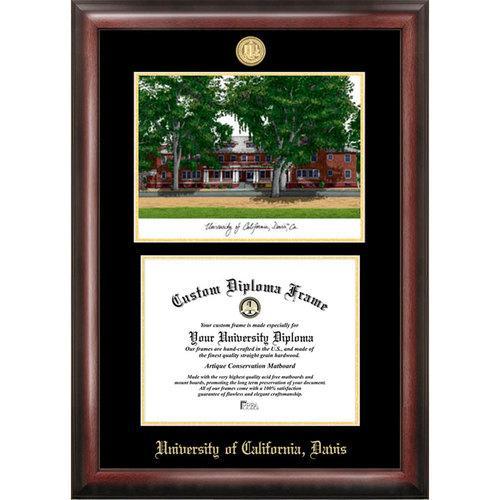 University of Cal Davis Gold Embossed Diploma Frame with Limited Edition Lithograph