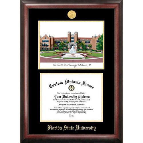 Florida State University Gold embossed diploma frame with Campus Images lithograph