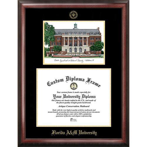 Florida A&amp;M University Gold embossed diploma frame with Campus Images lithograph