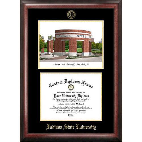 Indiana State University Gold Embossed Diploma Frame with Limited Edition Lithograph