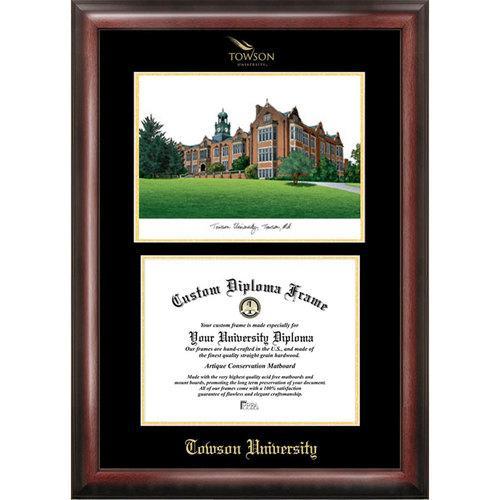 Towson University Gold embossed diploma frame with Campus Images lithograph