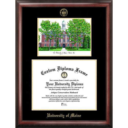 Maine University Gold embossed diploma frame with Campus Images lithograph