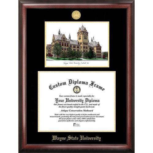 Wayne State University Gold Embossed Diploma Frame with Limited Edition Lithograph