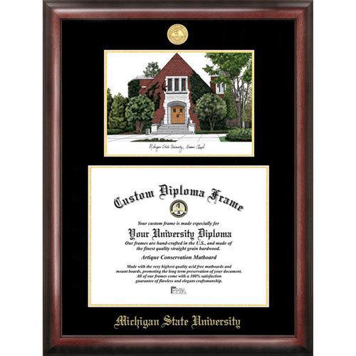 Michigan State U: Alumni Chapel Gold Embossed Diploma Frame with Limited Edition Lithograph