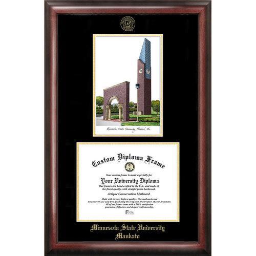 Minnesota State University Mankato Gold embossed diploma frame with Campus Images lithograph