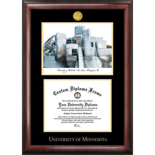 University of Minnesota Gold embossed diploma frame with Campus Images lithograph