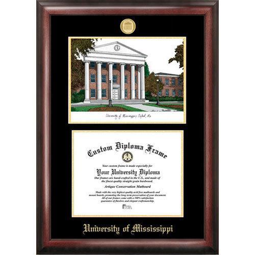 University of Mississippi Gold Embossed Diploma Frame with Limited Edition Lithograph