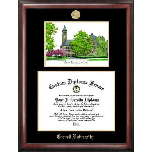 Cornell University Gold embossed diploma frame with Campus Images lithograph