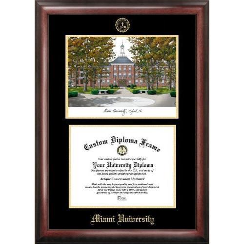 Miami University Ohio Gold embossed diploma frame with Campus Images lithograph