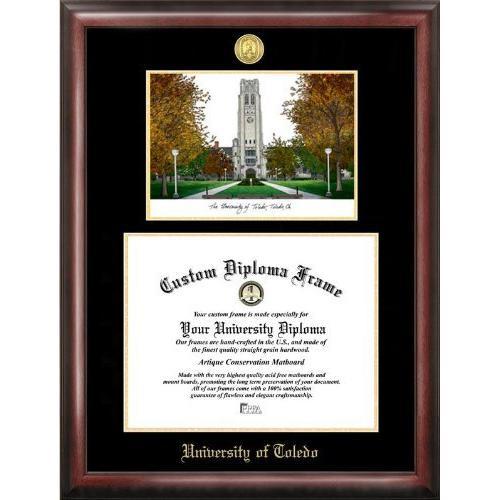 University of Toledo Gold embossed diploma frame with Campus Images lithograph