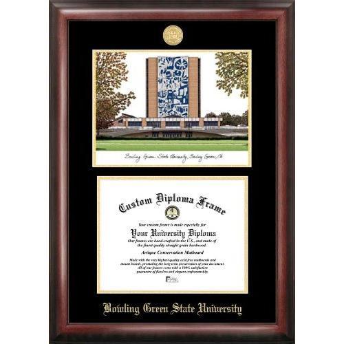 Bowling Green State Gold embossed diploma frame with Campus Images lithograph