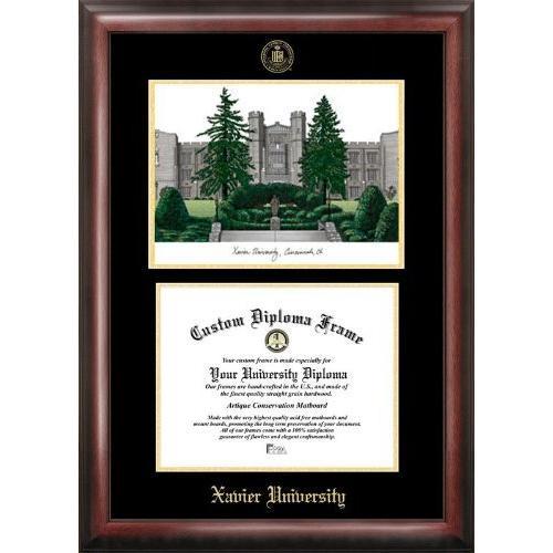 Xavier UniversityGold embossed diploma frame with Campus Images lithograph