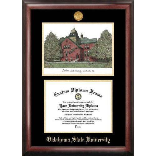 Oklahoma State University Gold embossed diploma frame with Campus Images lith...