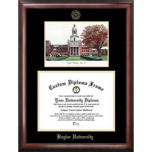 Baylor University Bears Gold embossed diploma frame with Campus Images lithog...