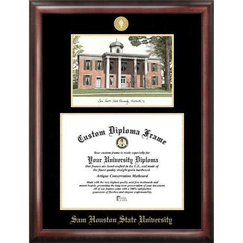 Sam Houston State Gold embossed diploma frame with Campus Images lithograph