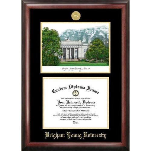 Brigham Young University Gold embossed diploma frame with Campus Images litho...