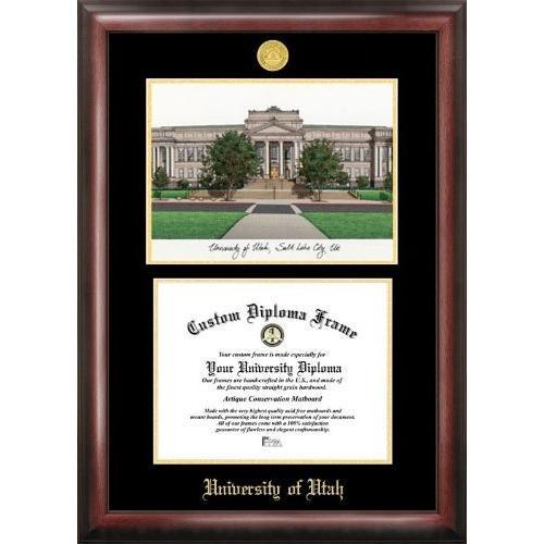 University of Utah Gold embossed diploma frame with Campus Images lithograph