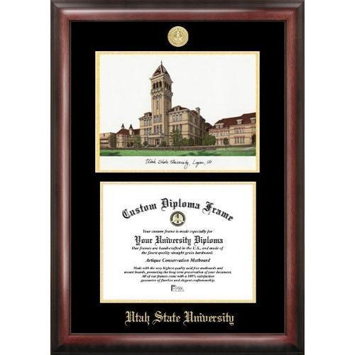 Utah State University Gold embossed diploma frame with Campus Images lithograph