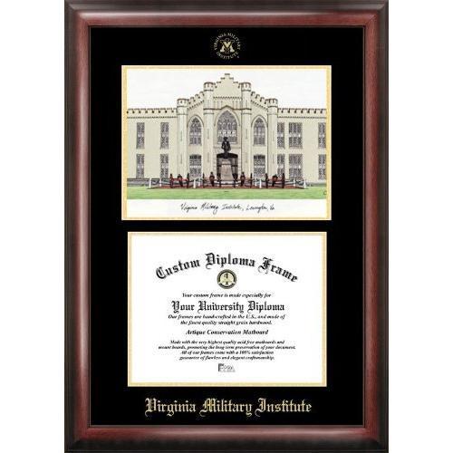 Virginia Military Institute Gold embossed diploma frame with Campus Images li...