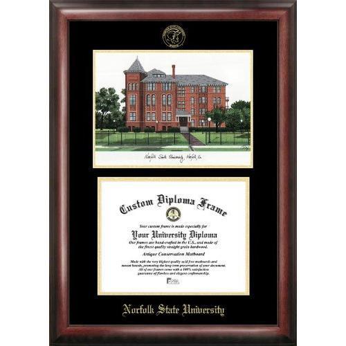 Norfolk State Gold embossed diploma frame with Campus Images lithograph