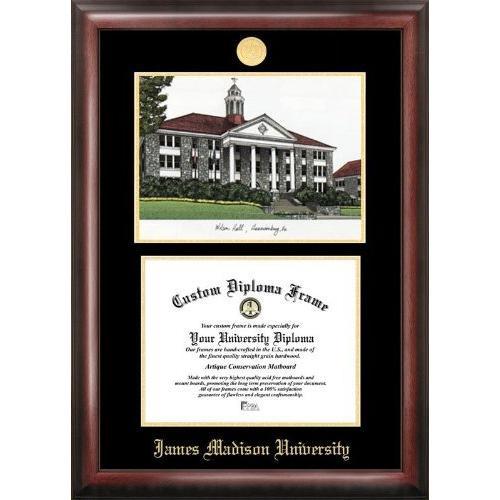 James Madison University Gold embossed diploma frame with Campus Images litho...