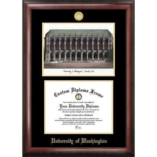 University of Washington Gold embossed diploma frame with Campus Images litho...