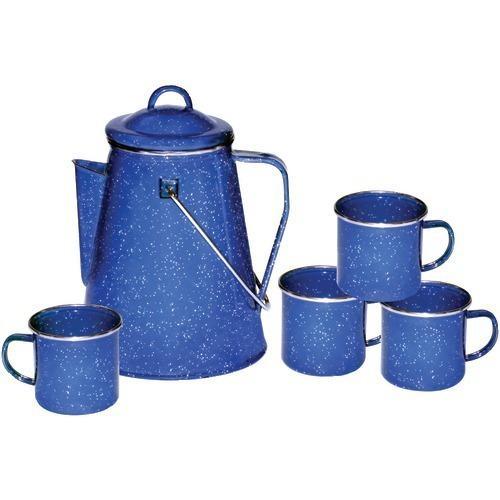 Stansport Enamel 8-cup Coffee Pot With Percolator And Four 12oz Mugs (pack of 1 Ea)