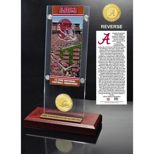 University of Alabama 16-Time Football  National Champions Ticket &amp; Bronze Coin Acrylic Desk Top