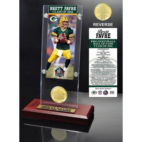 Brett Favre 2016 Pro Football HOF Induction Ticket &amp; Bronze Coin Acrylic Desk Top