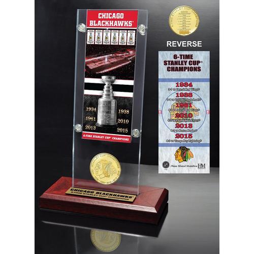 Chicago Blackhawks 6-time Stanley Cup Champions Ticket &amp; Bronze Coin Acrylic Desktop