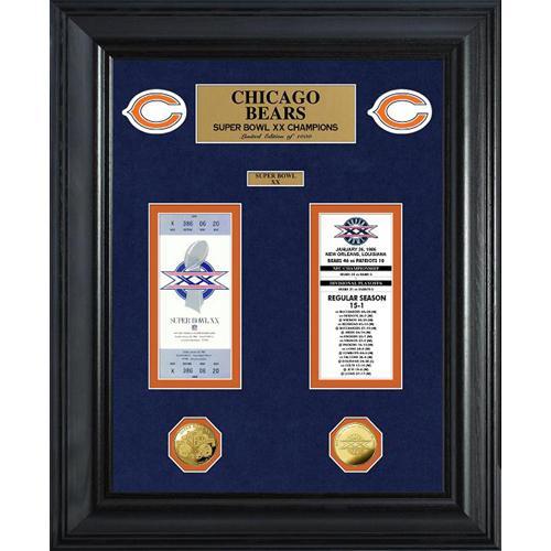 Chicago Bears Super Bowl Ticket and Game Coin Collection Framed