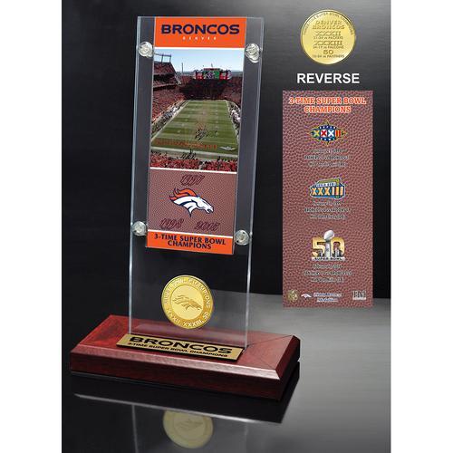 Denver Broncos 3-time Super Bowl Champions Ticket &amp; Bronze Coin Acrylic Desk Top