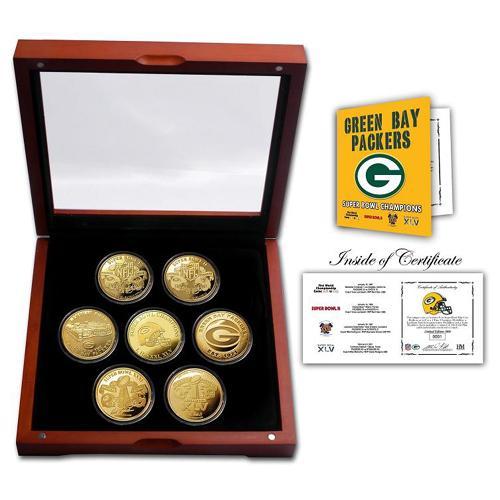 Green Bay Packers 24KT Gold plated 7 Coin Super Bowl Champions Set