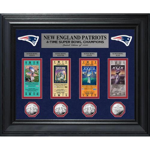 New England Patriots 4-time Super Bowl Champions Deluxe Silver Coin &amp; Ticket Collection