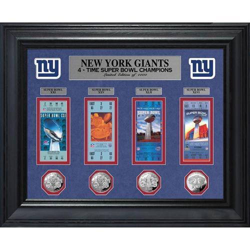 New York Giants Super Bowl Ticket and Game Coin Collection Framed