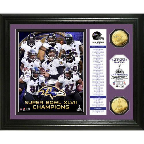 Baltimore Ravens Super Bowl XLVII Champions Gold Coin Banner Photo Mint